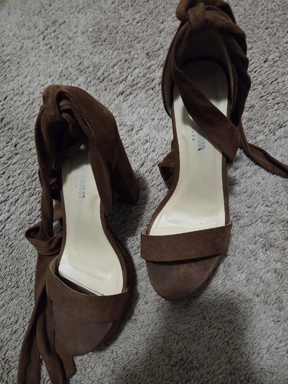 Fashion Nova Brown Suede Platform Ankle Tie Heels